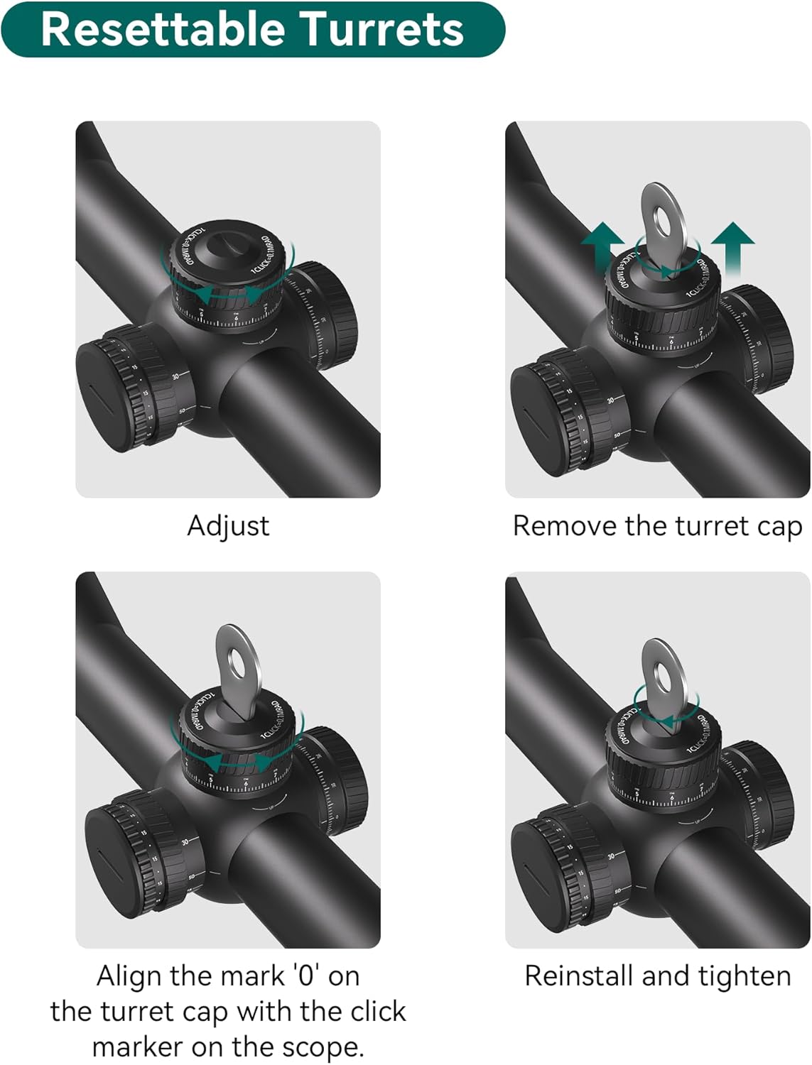 Aquilifer 5-25X56 FFP optics rifle scope with adjustable resettable turrets and black matte finish.