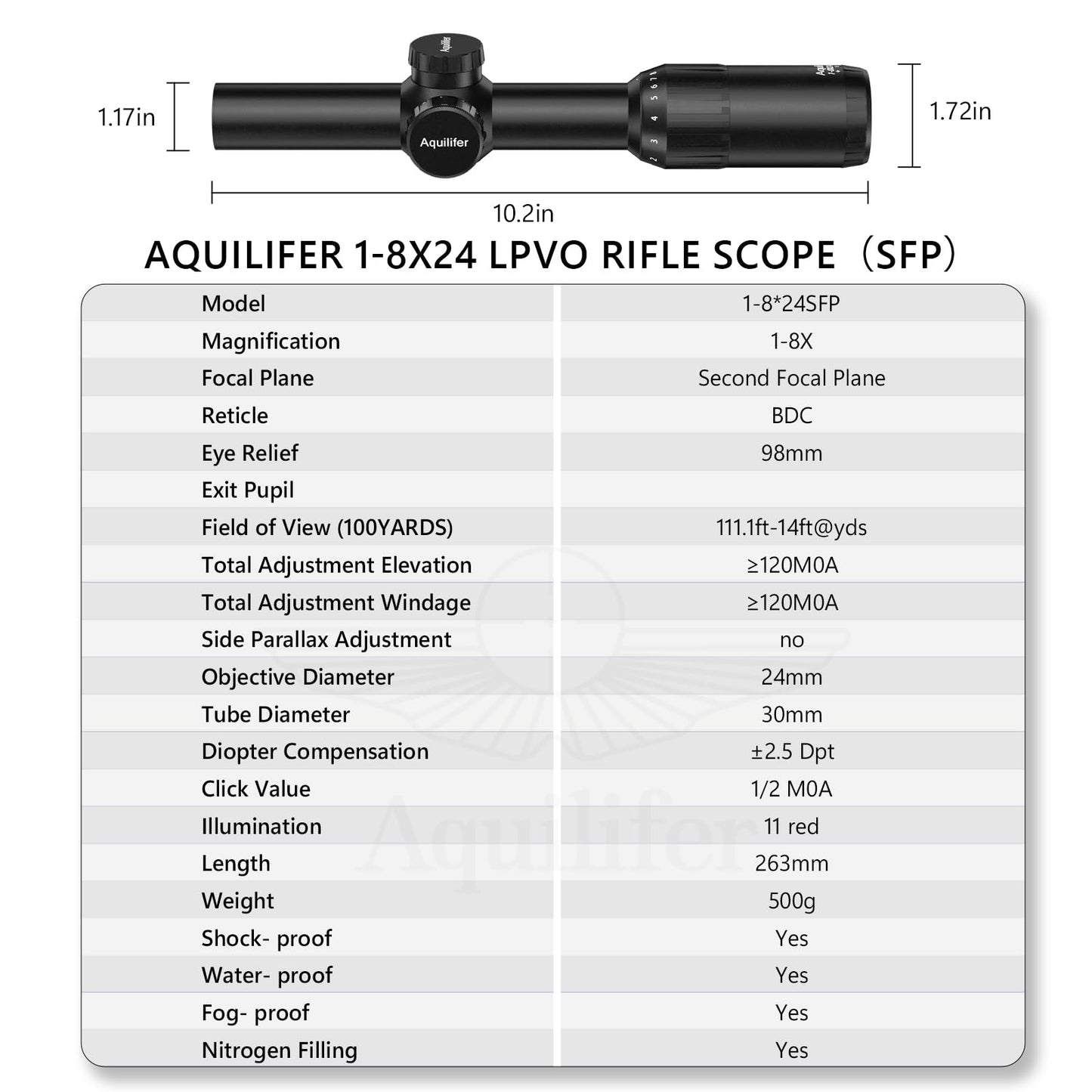 Aquilifer 1-8X24 SFP Optics Rifle Scope
