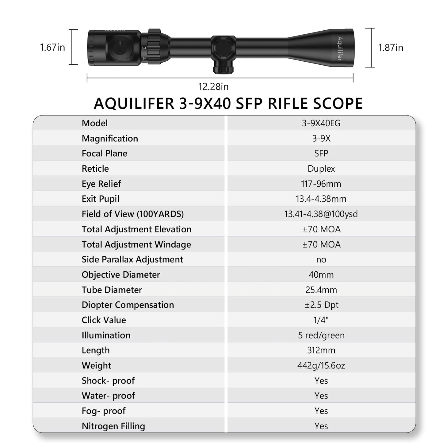 Aquilifer 3-9×40 SFP Optics Rifle Scope