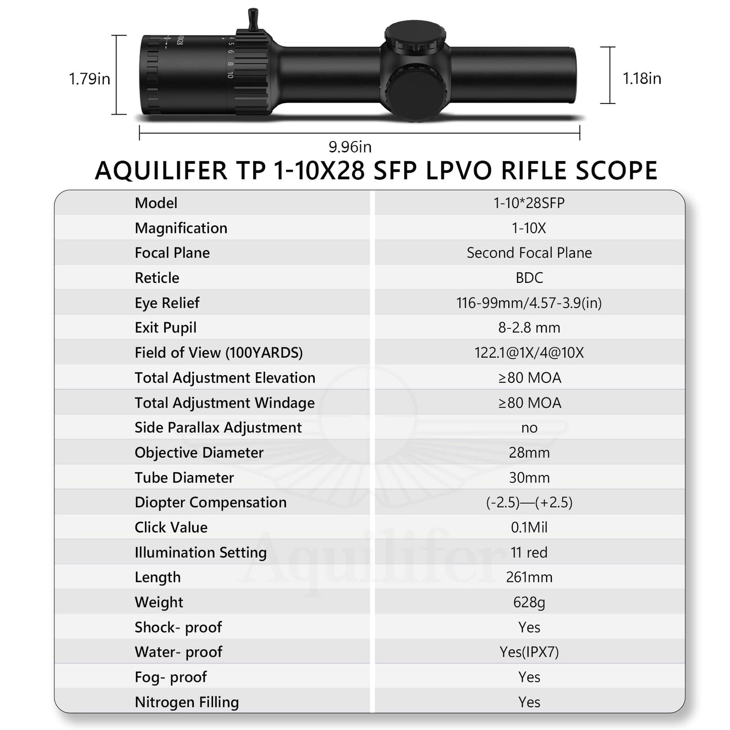 Aquilifer 1-10X28 SFP Optics Rifle Scope