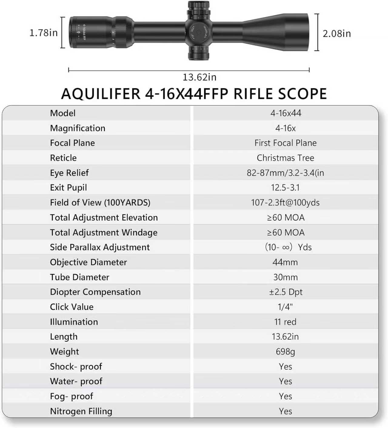 Aquilifer 4-16X44 FFP Rifle Scope