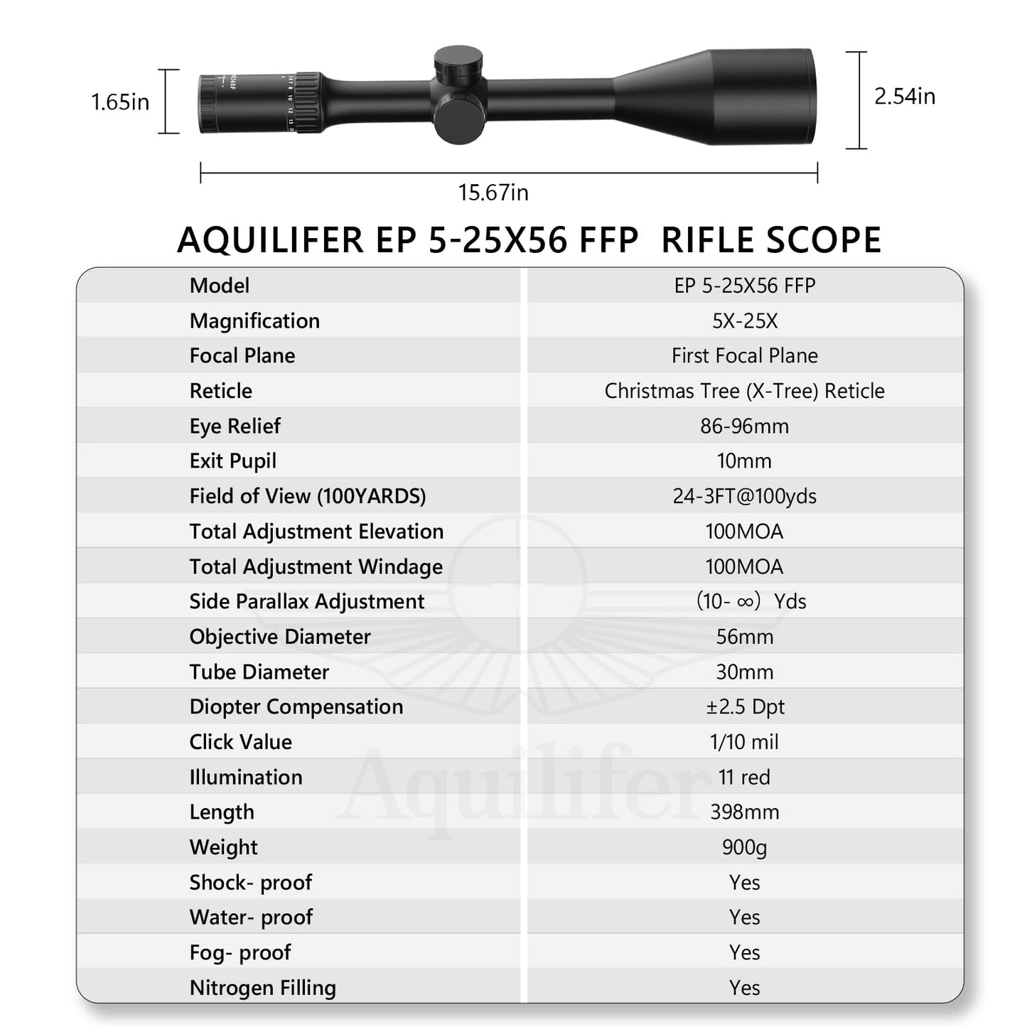Aquilifer 5-25X56 FFP Optics Rifle Scope