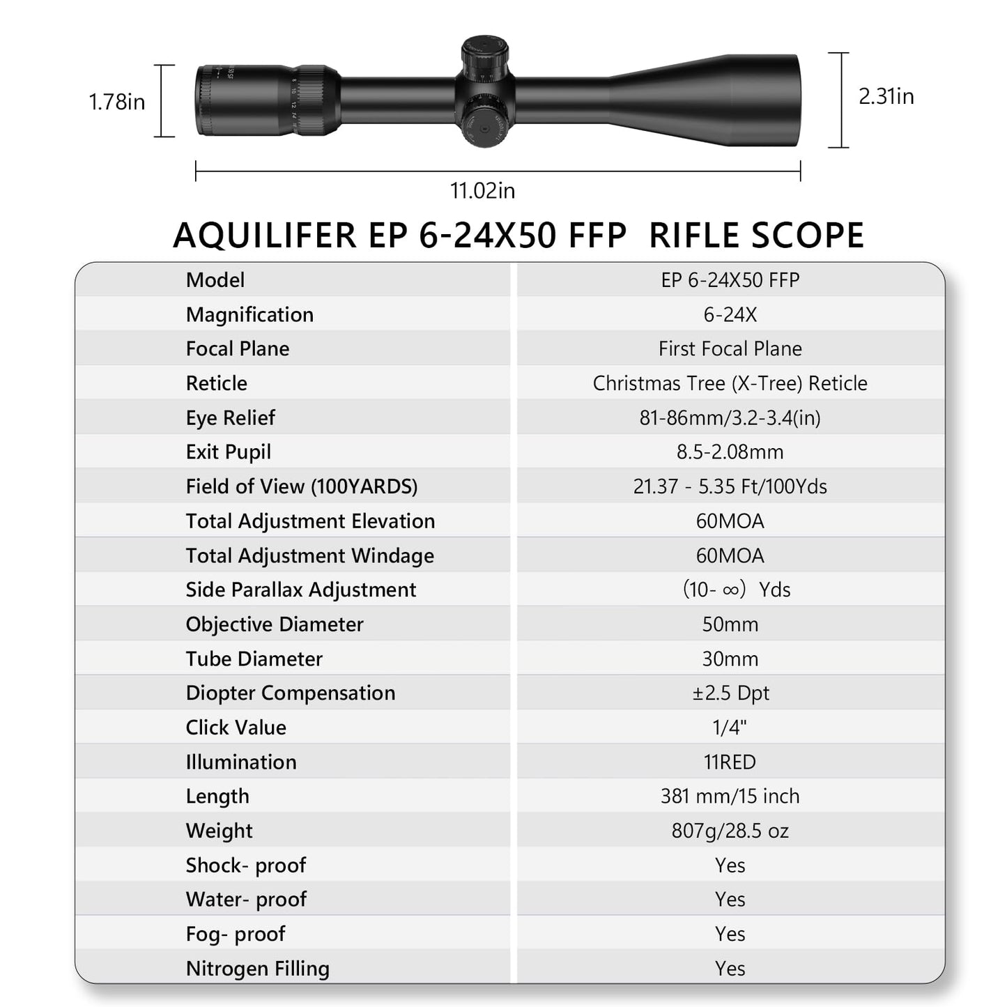 Aquilifer 6-24X50 FFP Optics Rifle Scope