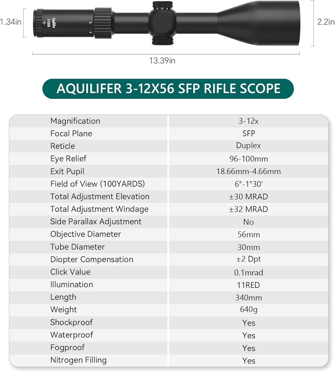 Aquilifer HT 3-12x56 SFP Optics Rifle Scope