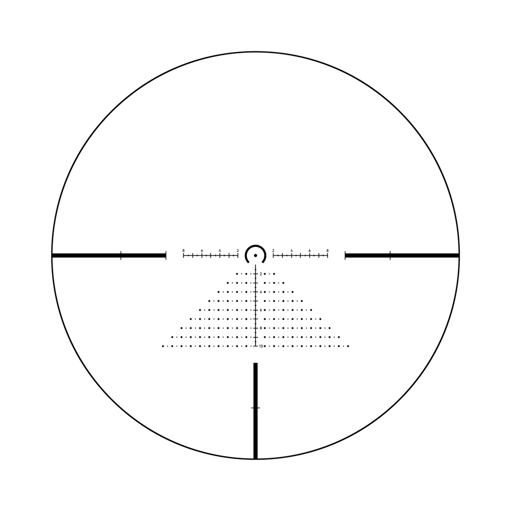 Aquilifer 1-8X24SFIR SFP-MOA rifle scope reticle with crosshairs and dot pattern in a circular view.