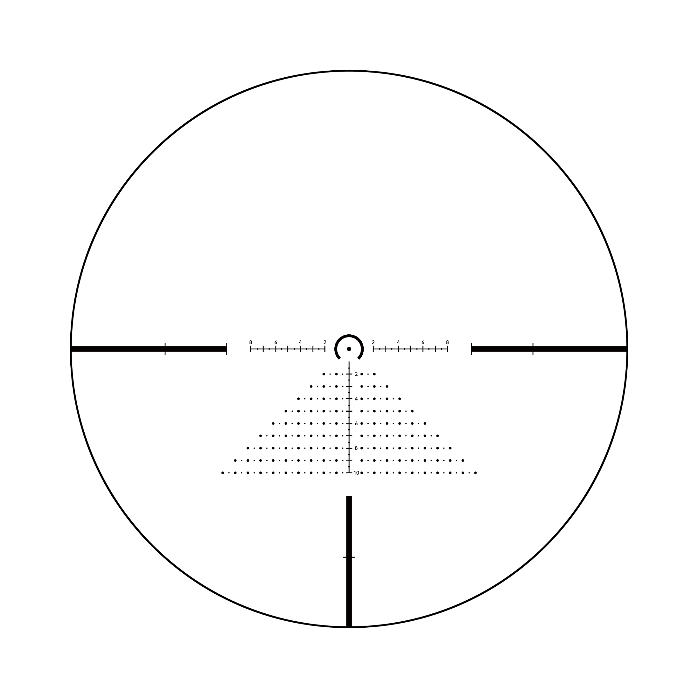 Aquilifer 1-8X24SFIR SFP-MOA rifle scope reticle with crosshairs and dot pattern in a circular view.