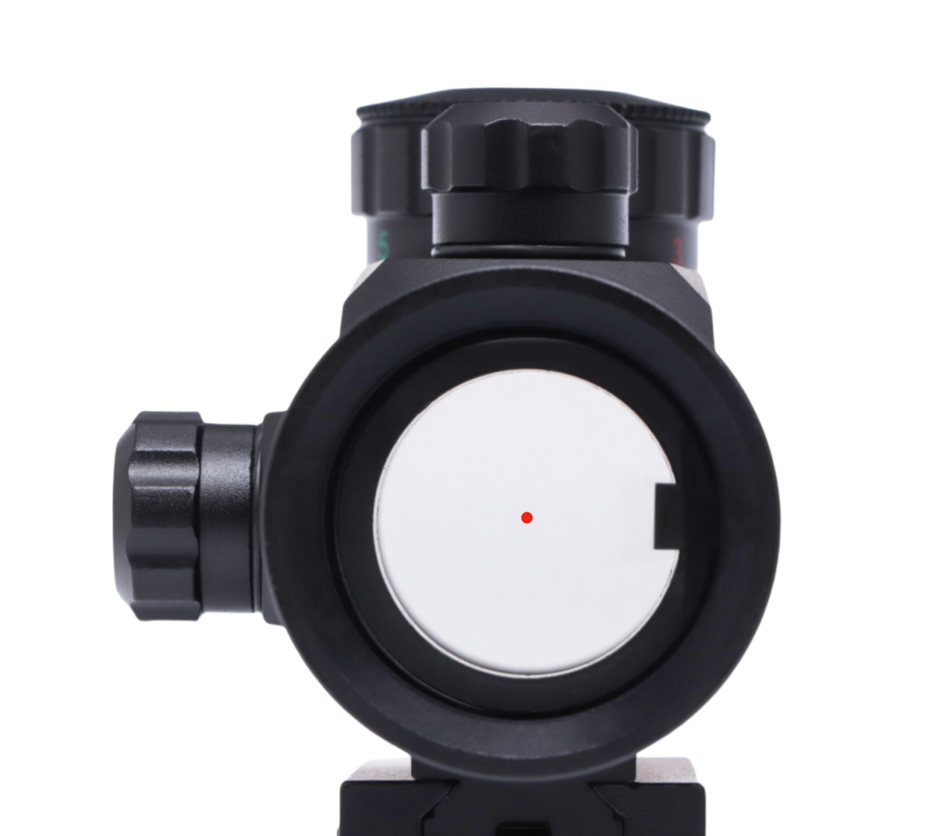 Aquilifer 1×40 viseur point rouge avec un objectif circulaire et un réticule point rouge, doté de boutons réglables sur le dessus.