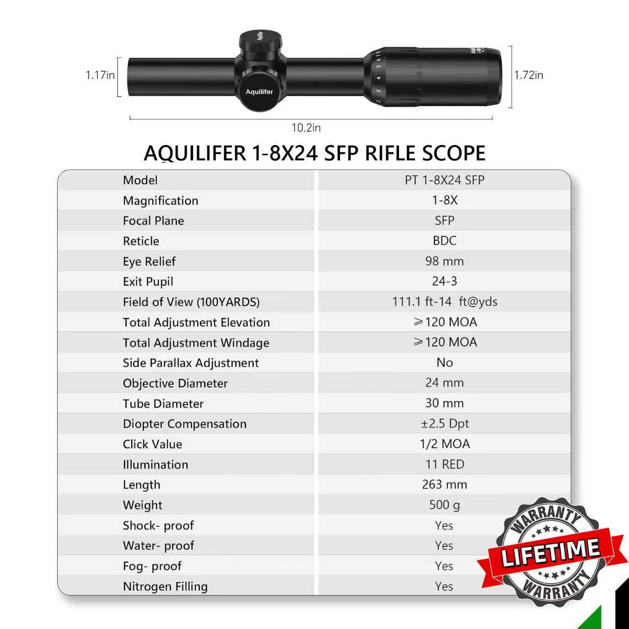 Aquilifer 1-8X24 SFP Optics Rifle Scope