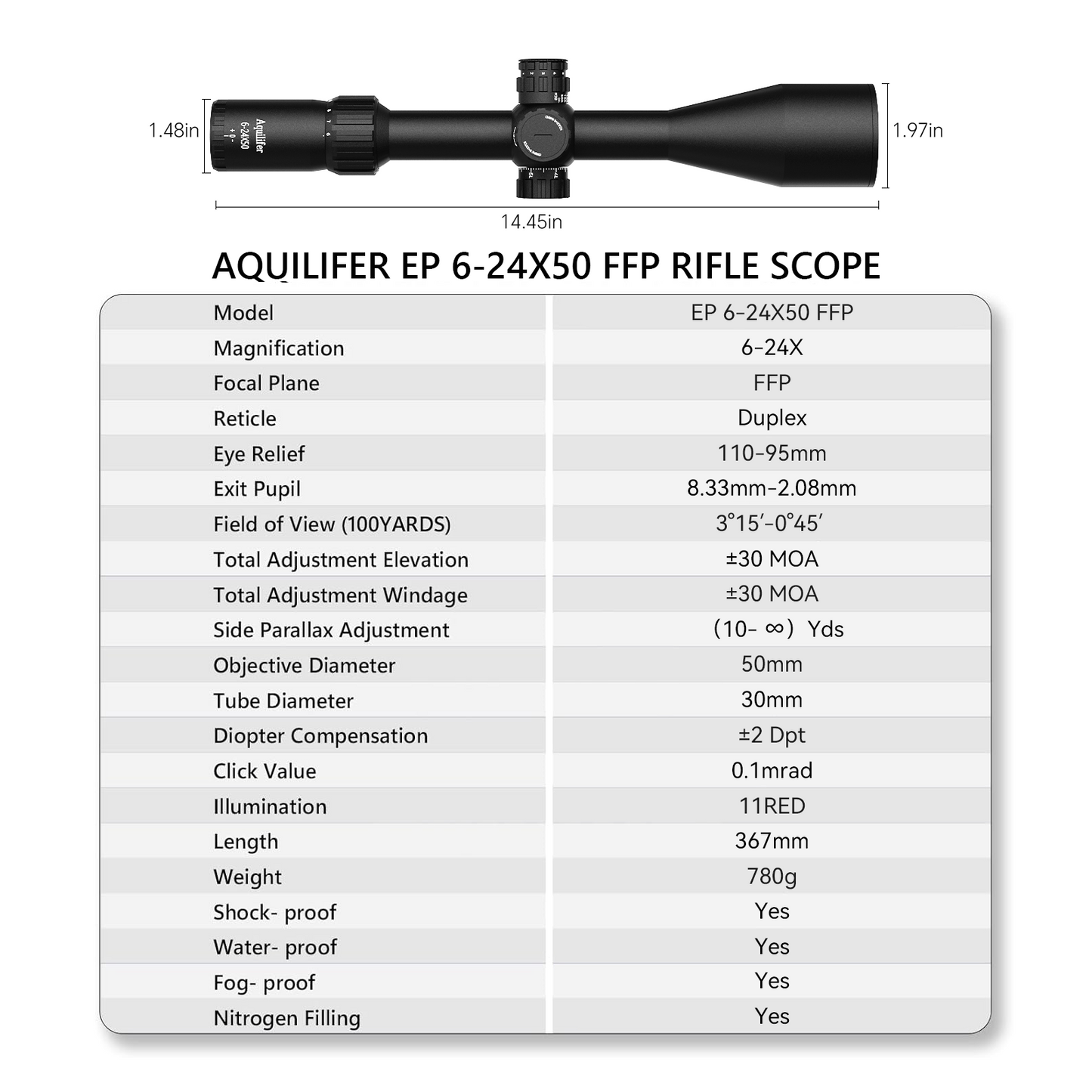 Aquilifer 6-24X50 FFP Optics Rifle Scope