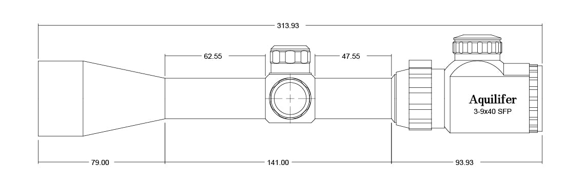 aquilifer ht 3-9X40 Product dimensions diagram