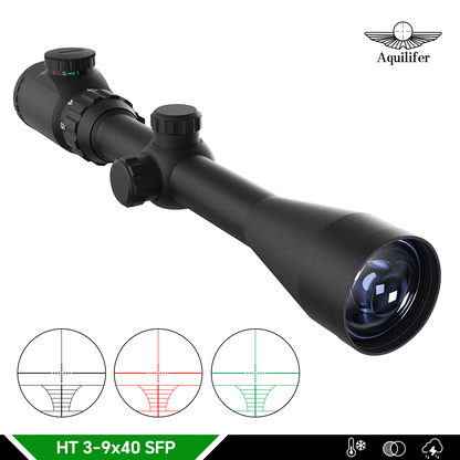 Aquilifer HT 3-9x40 SFP Rifle Scope – Illuminated, 1-Inch Tube, Rings Included