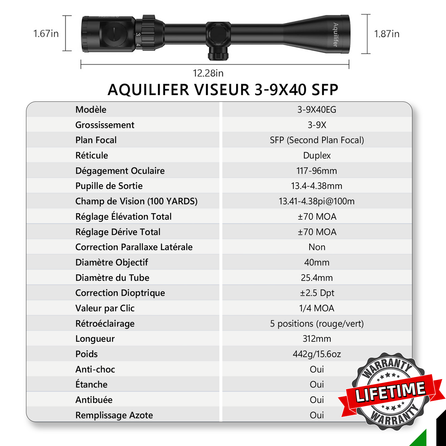 Aquilifer HT 3-9x40 SFP Rifle Scope – Illuminated, 1-Inch Tube, Rings Included