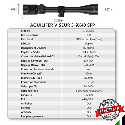 Aquilifer HT 3-9x40 SFP Rifle Scope – Illuminated, 1-Inch Tube, Rings Included