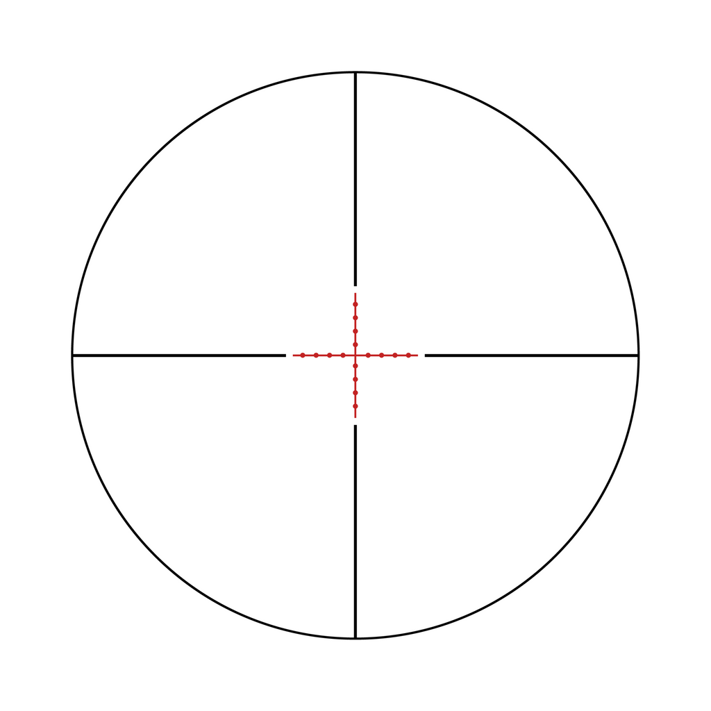 Aquilifer HT 4-16X44 SFP rifle scope reticle with crosshairs and red center dot on a circular background.