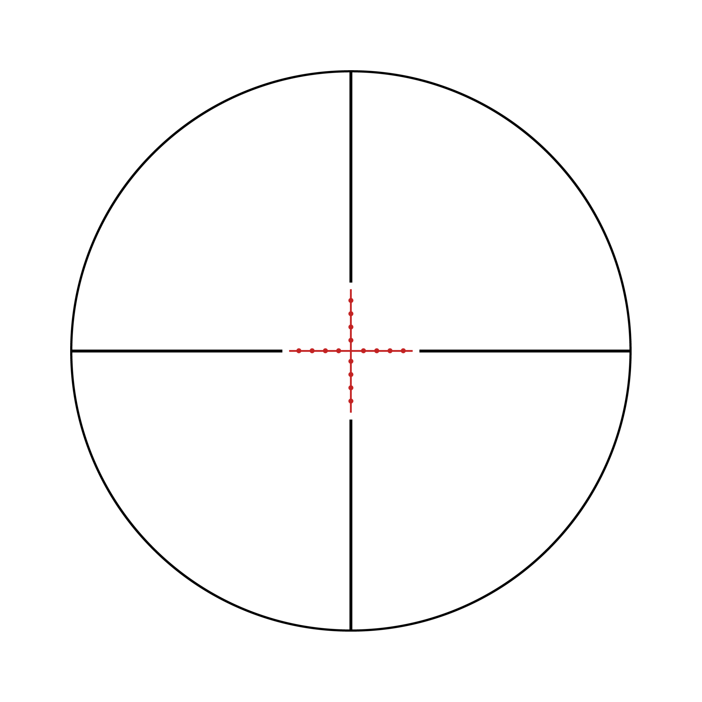 Aquilifer HT 4-16X44 SFP rifle scope reticle with crosshairs and red center dot on a circular background.