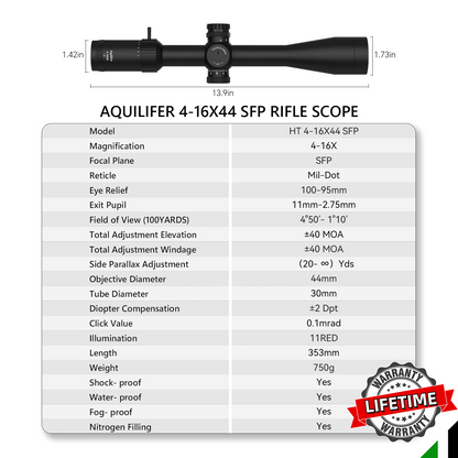 Aquilifer HT 4-16X44 SFP Rifle Scope