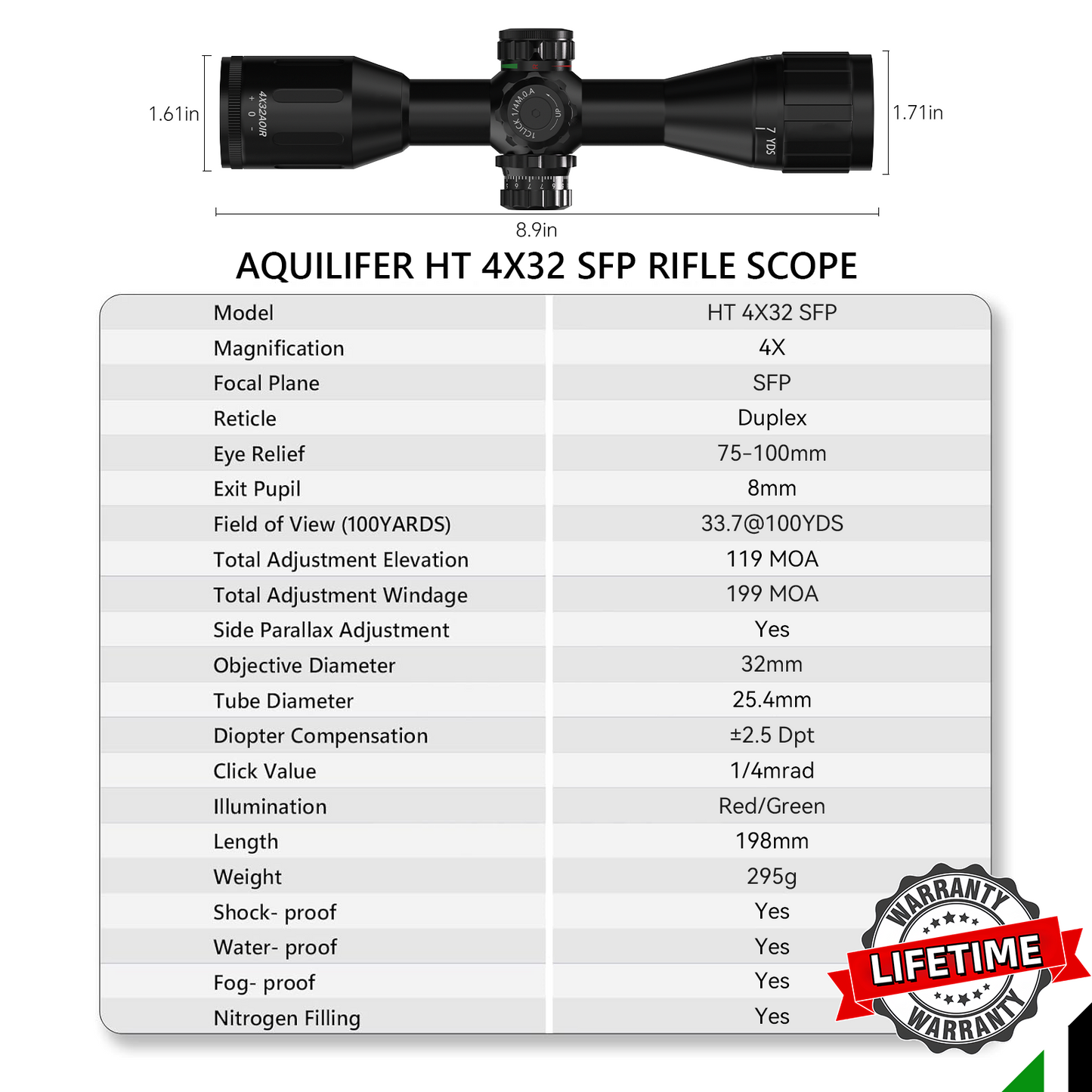 Aquilifer 4X32 SFP Optics Rifle Scope