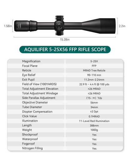 Aquilifer 5-25X56 FFP Optics Rifle Scope