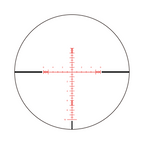 Aquilifer 6-24X50 FFP optics rifle scope reticle with red markings and measurement lines on a circular background.