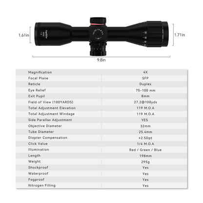 Aquilifer 4X32 SFP Optics Rifle Scope