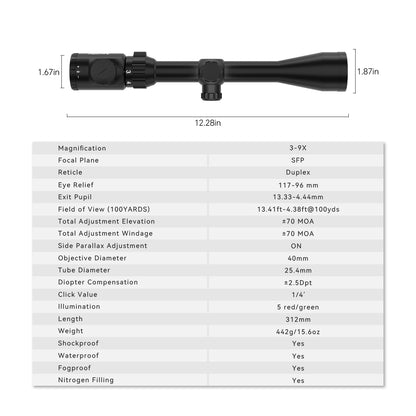 Aquilifer HT 3-9x40 SFP Rifle Scope, 1-Inch Tube