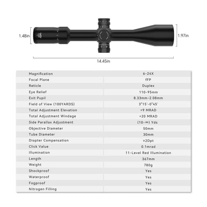 Aquilifer 6-24X50 FFP Optics Rifle Scope