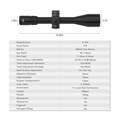 Aquilifer 5-25X56 FFP Optics Rifle Scope