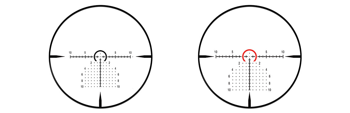 Tactical-grade reticle precision at 10x, red illuminated