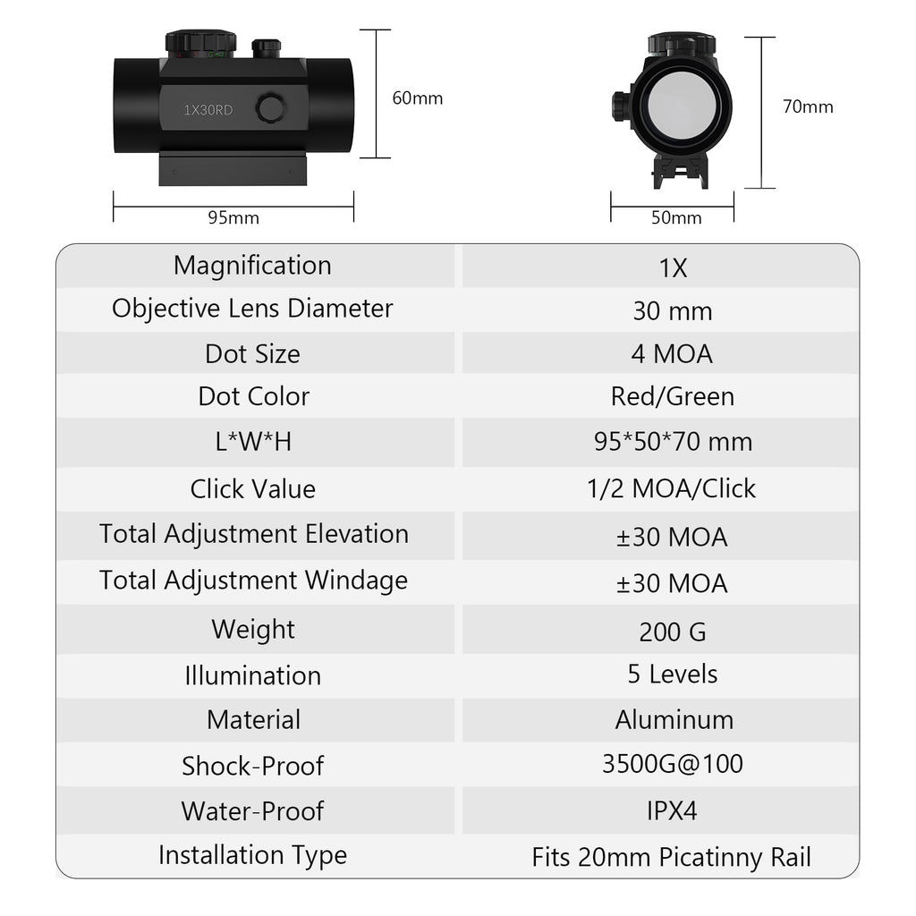 RD 1X30 Red Dot Sight 4MOA