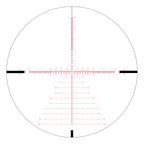 Aquilifer 5-25X56 FFP optics rifle scope reticle with red markings and measurement lines on a circular background.