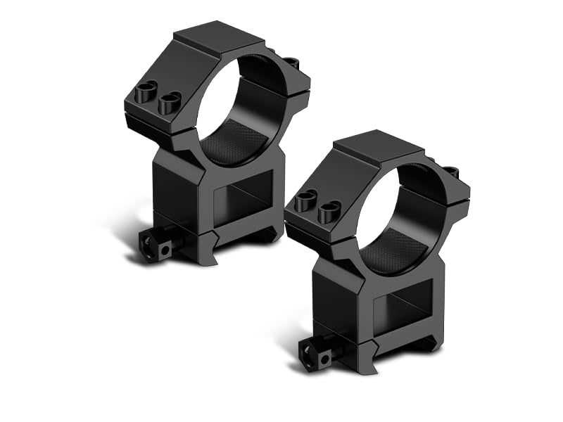 Anneaux de lunette Aquilifer 30 mm en noir, présentant un design robuste avec des trous de montage et une finition mate.
