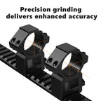 Aquilifer 30mm scope rings in black, featuring precision grinding for enhanced accuracy, mounted on a rail.
