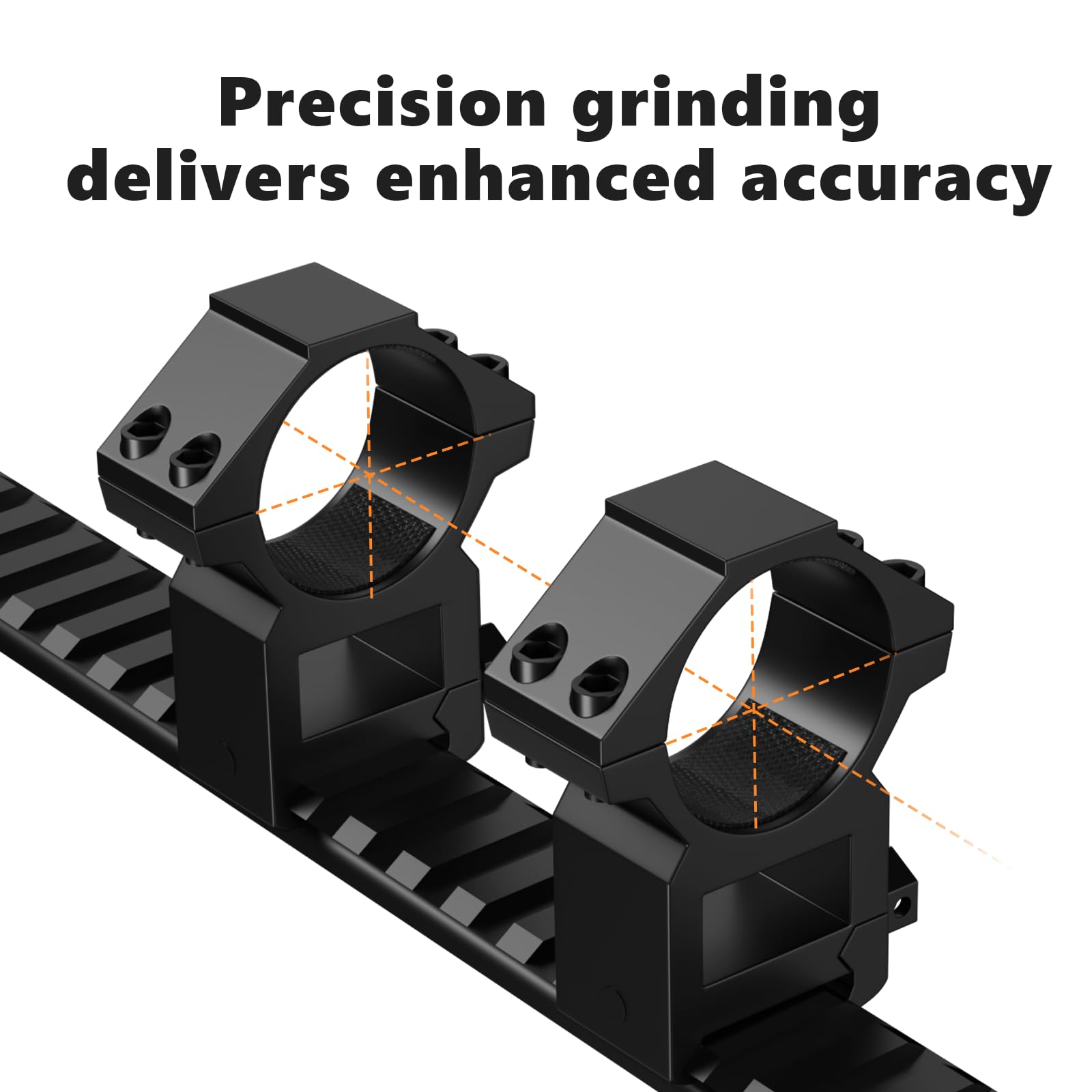 Aquilifer 30mm scope rings in black, featuring precision grinding for enhanced accuracy, mounted on a rail.