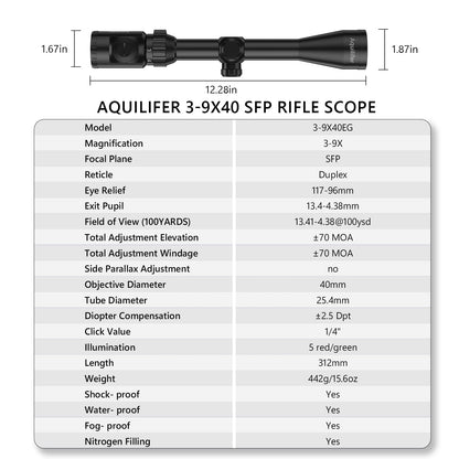 Aquilifer 3-9×40 SFP Optics Rifle Scope